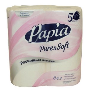Туалетная бумага Папия Пьюр софт  5сл 4р.